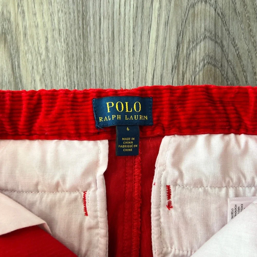 Polo Ralph Lauren Kids Red Corduroy Pants Straight Leg Size 6 Adjustable Waist
